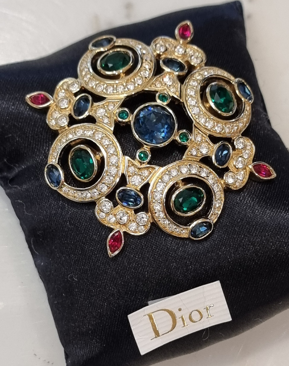 Christian Dior Brooch Gold-plated Metal And Colored Crystal 