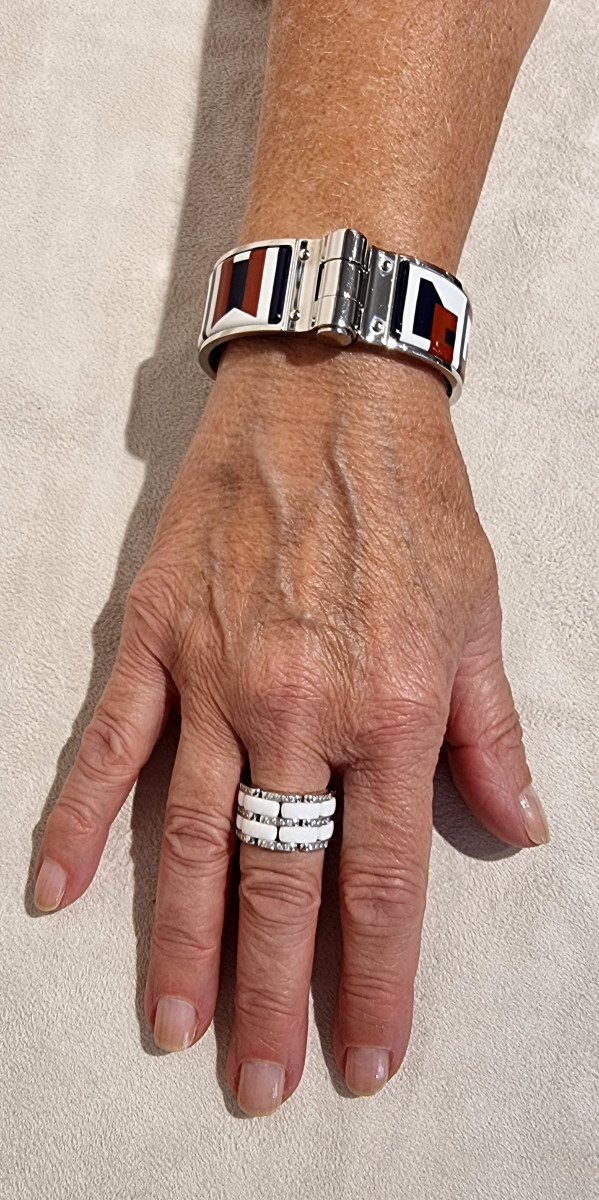 Hermès Hinge Bracelet In Palladium Silver & Enamel-photo-3