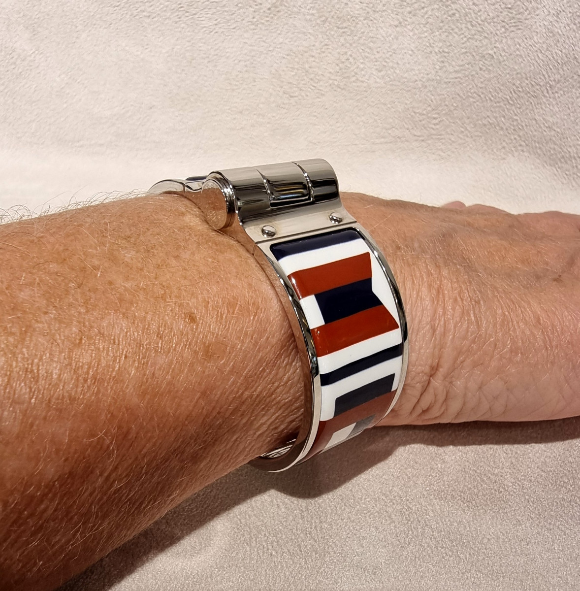 Hermès Hinge Bracelet In Palladium Silver & Enamel-photo-4