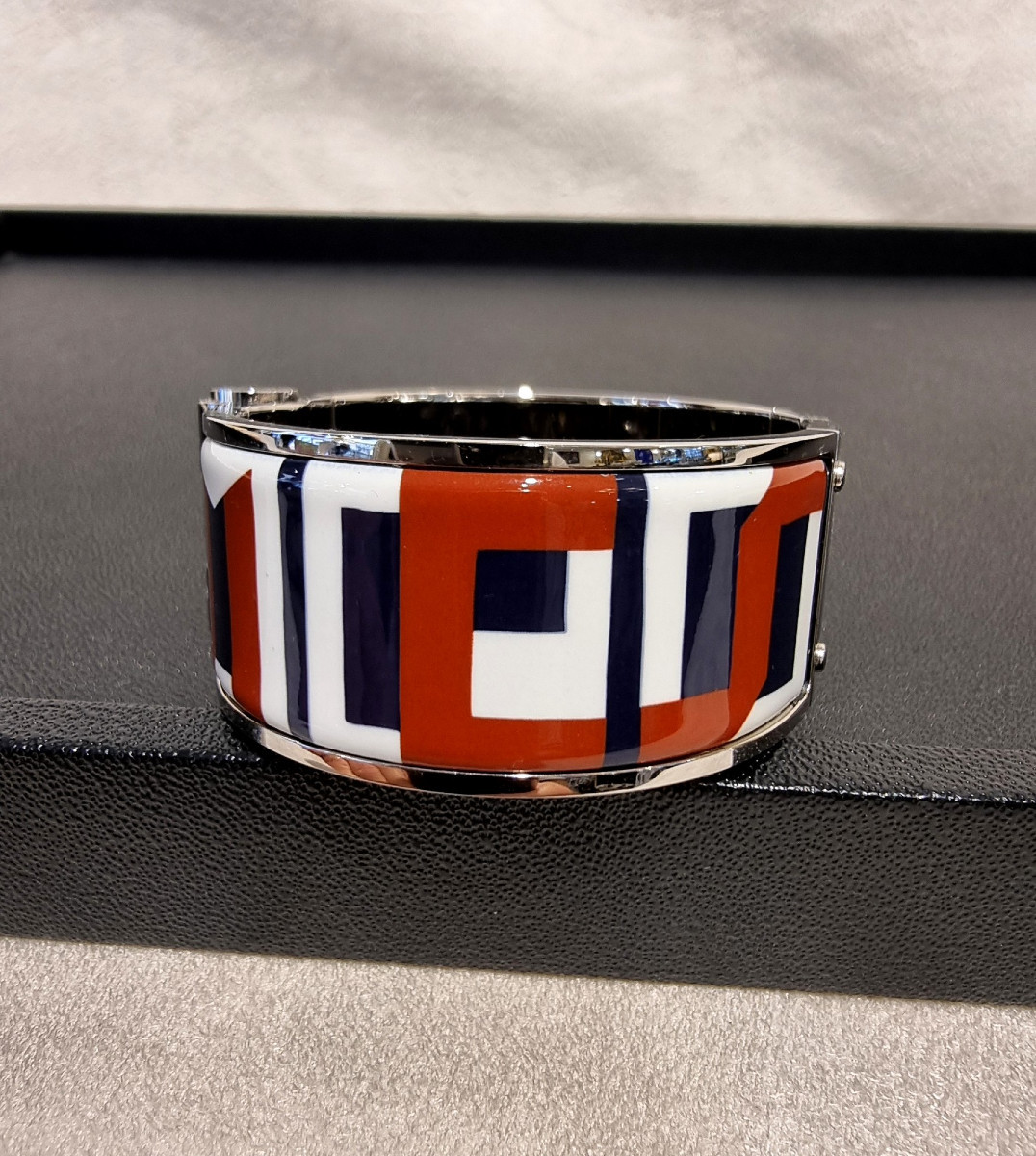 Hermès Hinge Bracelet In Palladium Silver & Enamel-photo-2