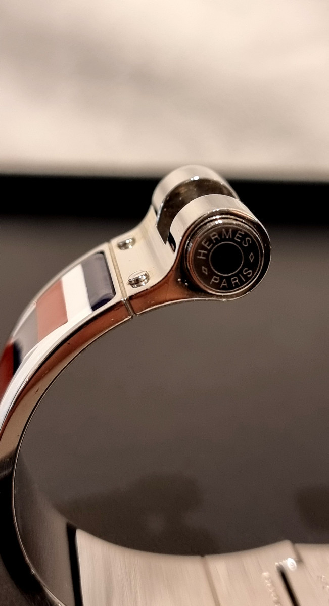 Hermès Hinge Bracelet In Palladium Silver & Enamel-photo-4