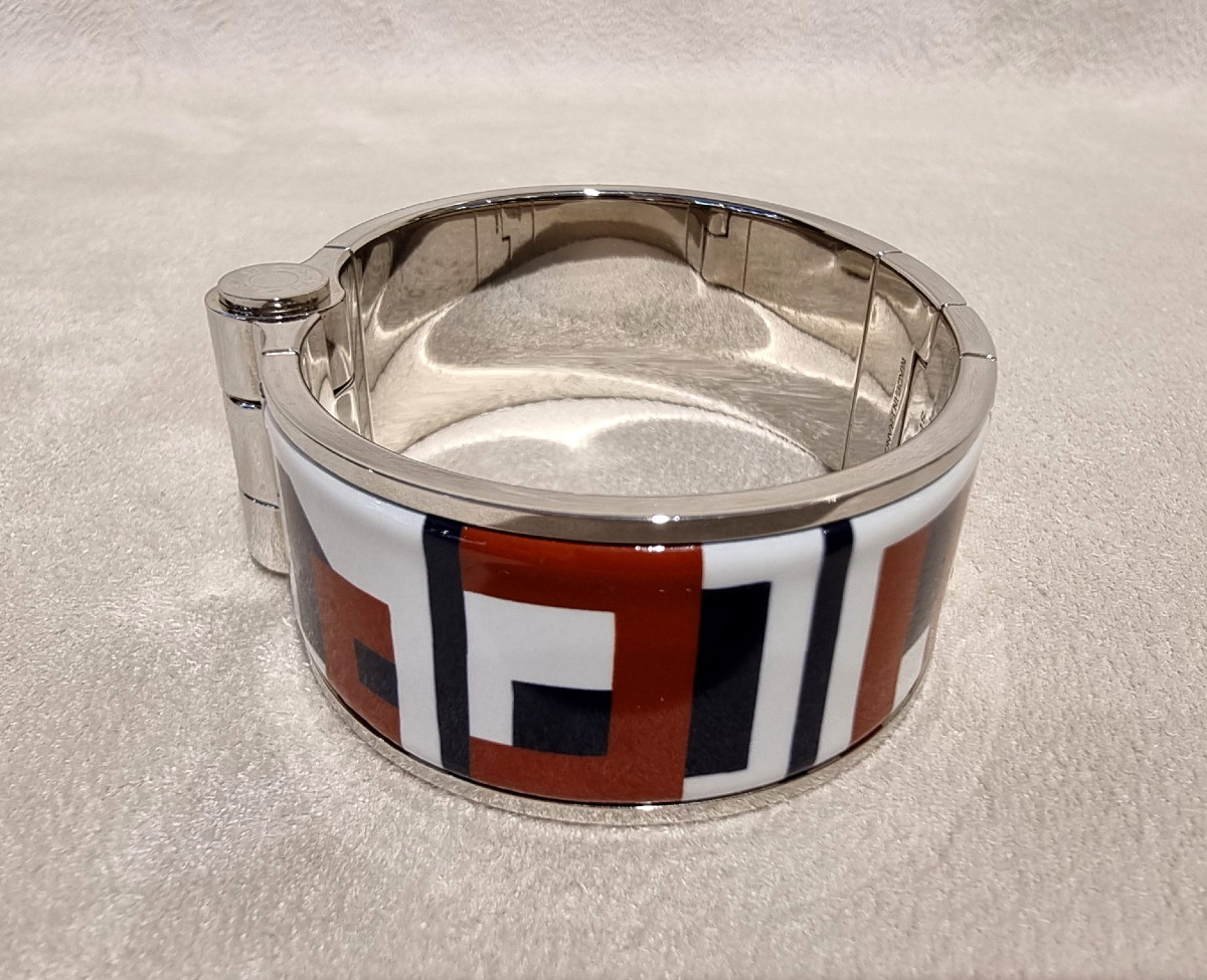 Hermès Hinge Bracelet In Palladium Silver & Enamel-photo-6