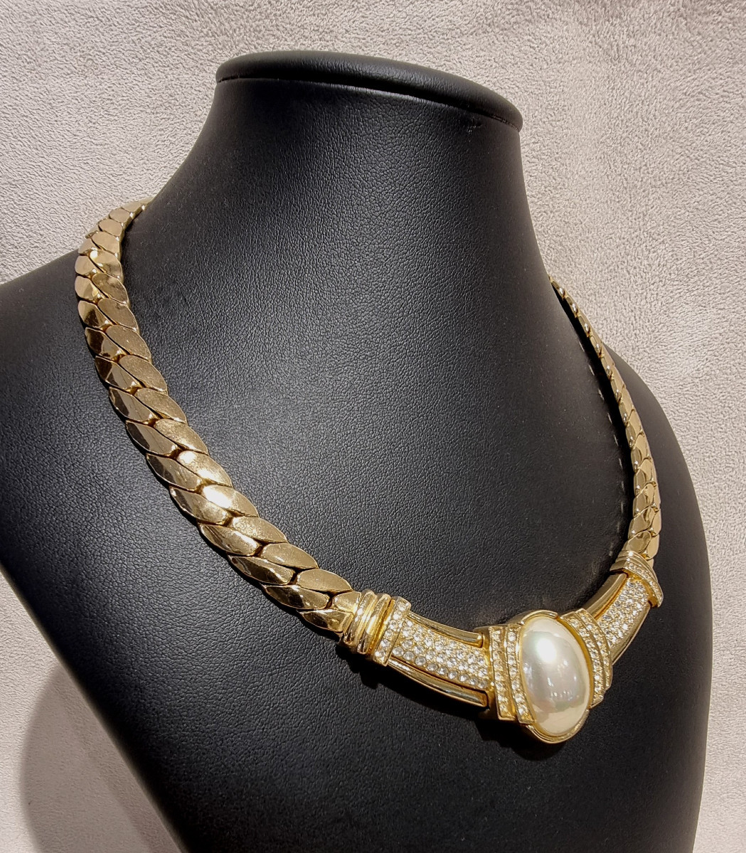 Grossé Gold Choker Necklace With Cabochon Pearl -photo-4