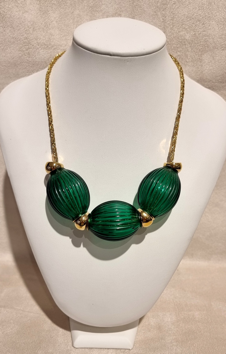 Lalique Nerita Necklace 1995 Crystal & Gold Plated Metal-photo-2