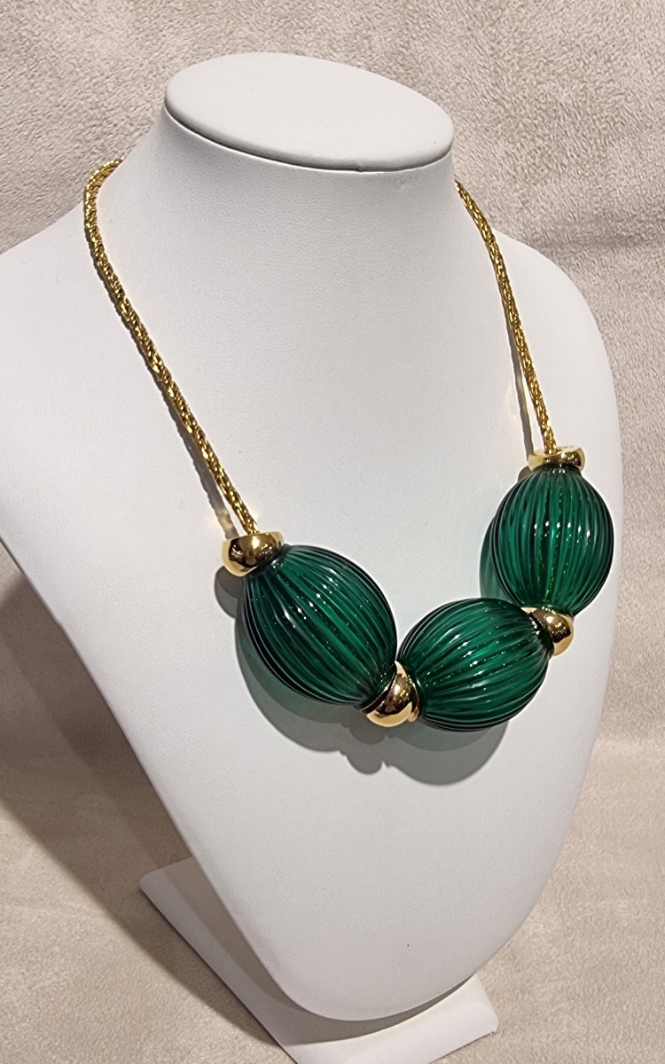 Lalique Nerita Necklace 1995 Crystal & Gold Plated Metal-photo-4