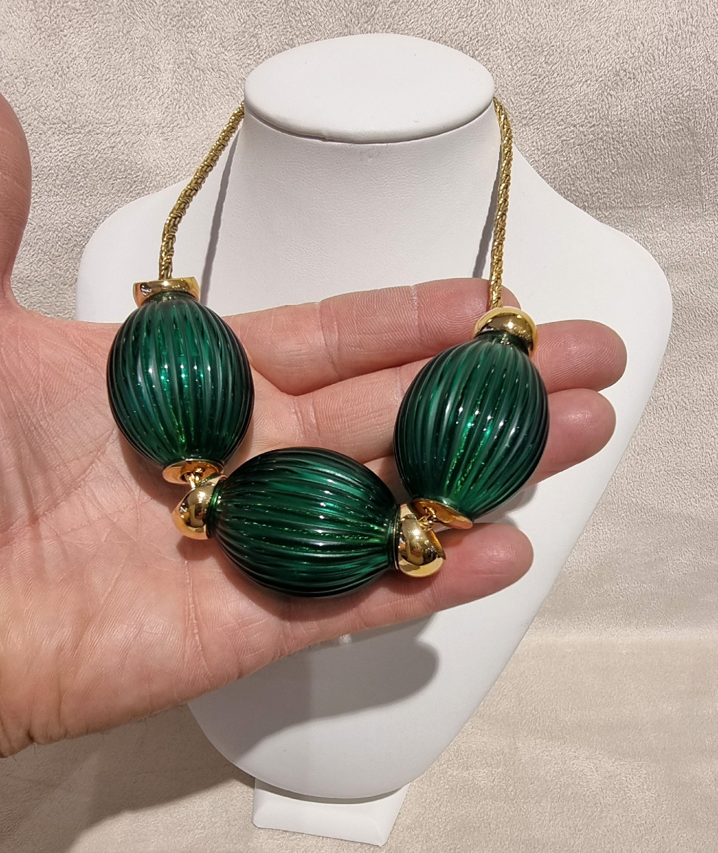 Lalique Nerita Necklace 1995 Crystal & Gold Plated Metal-photo-1