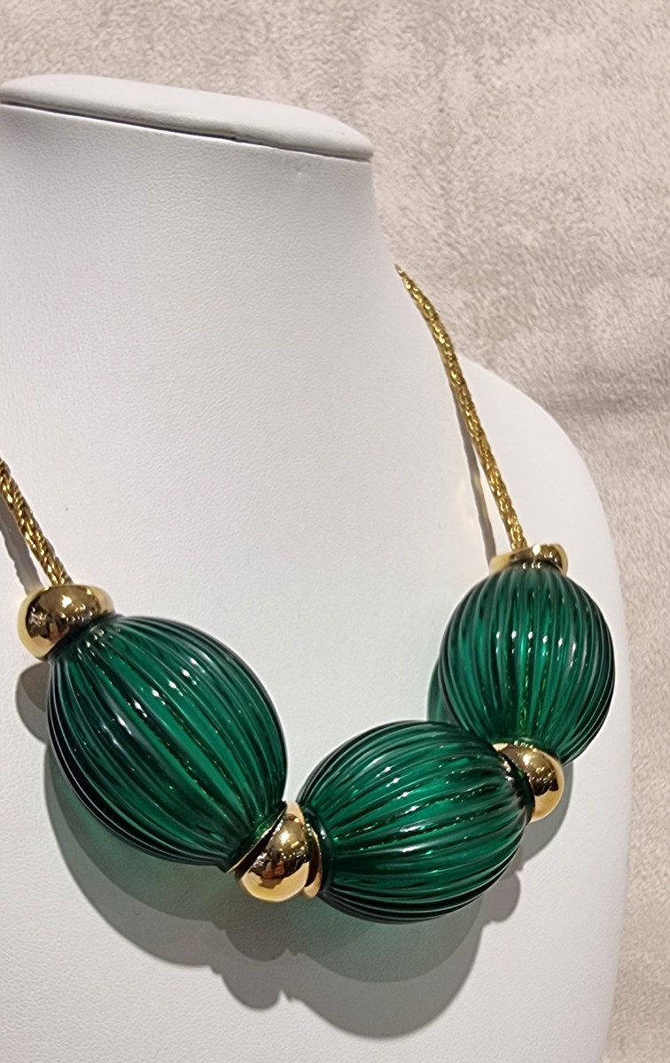 Lalique Nerita Necklace 1995 Crystal & Gold Plated Metal-photo-2