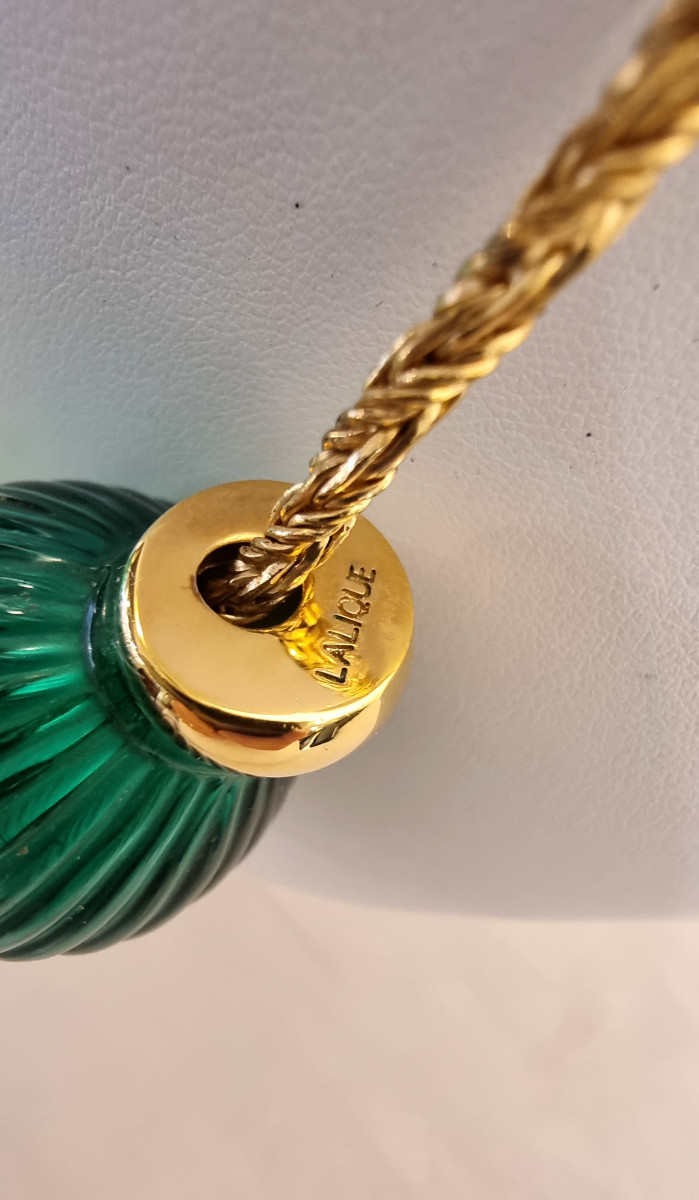 Lalique Nerita Necklace 1995 Crystal & Gold Plated Metal-photo-3