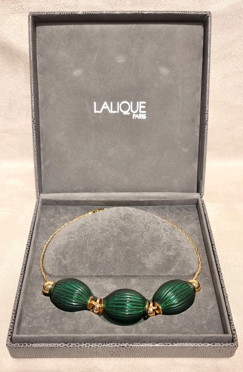 Lalique Nerita Necklace 1995 Crystal & Gold Plated Metal