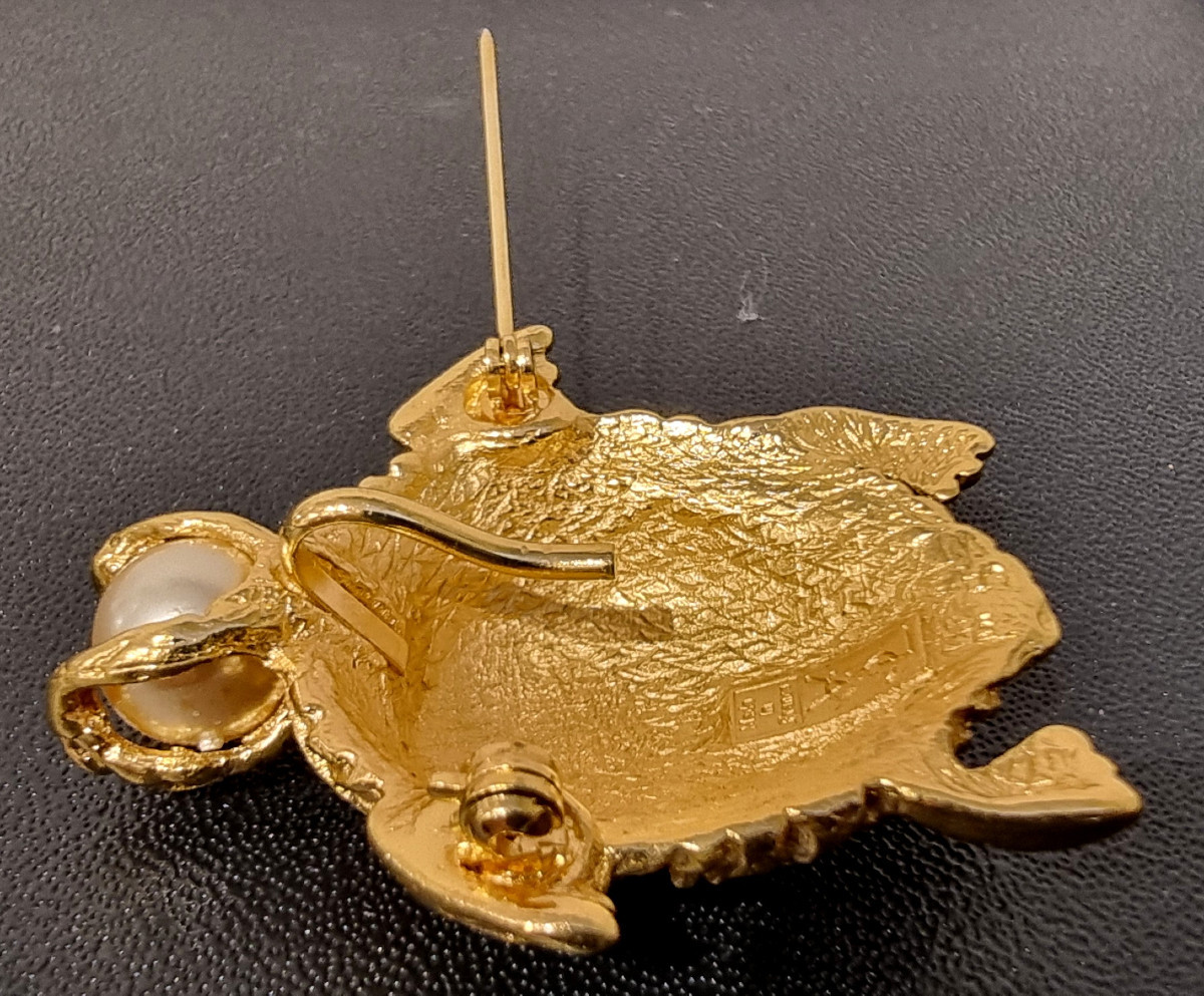 YSL YVES SAINT LAURENT BROCHE PENDENTIF Tortue Vintage 1970-photo-2