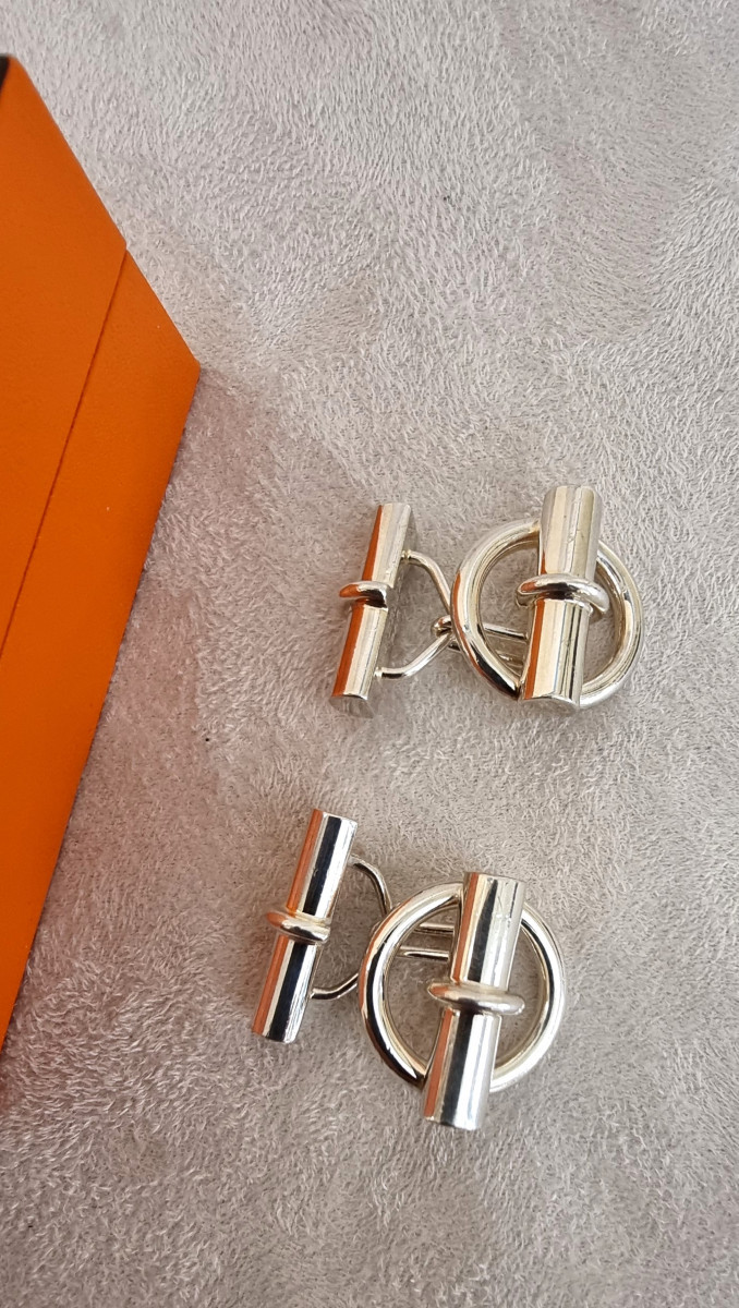Hermès Chaîne D'Ancre Paire de Boutons de Manchettes en Argent-photo-4
