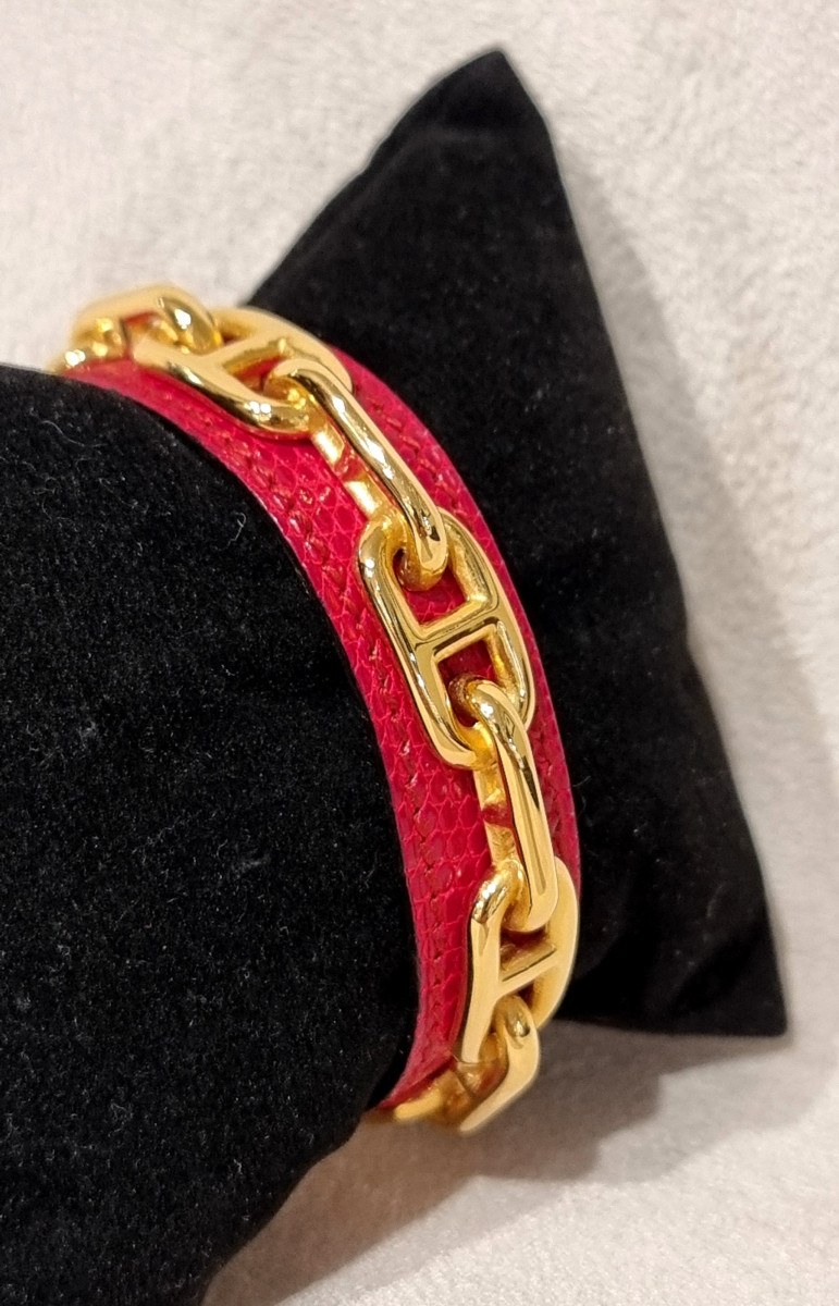 Hermès Gold-plated Anchor Chain Bracelet With Lizard-photo-2