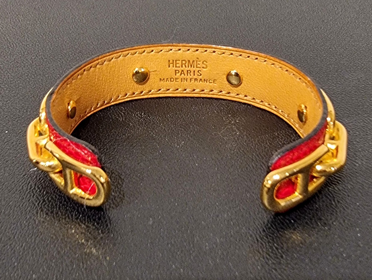 Hermès Gold-plated Anchor Chain Bracelet With Lizard-photo-4