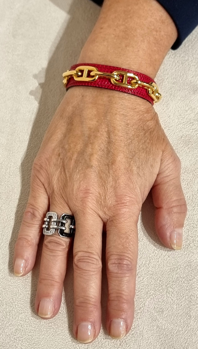 Hermès Gold-plated Anchor Chain Bracelet With Lizard-photo-6