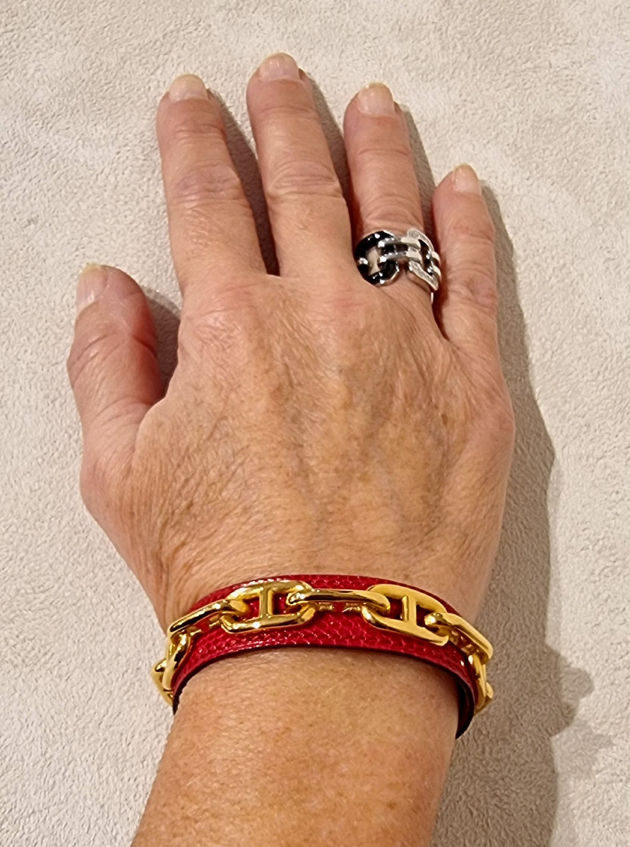 Hermès Gold-plated Anchor Chain Bracelet With Lizard-photo-7