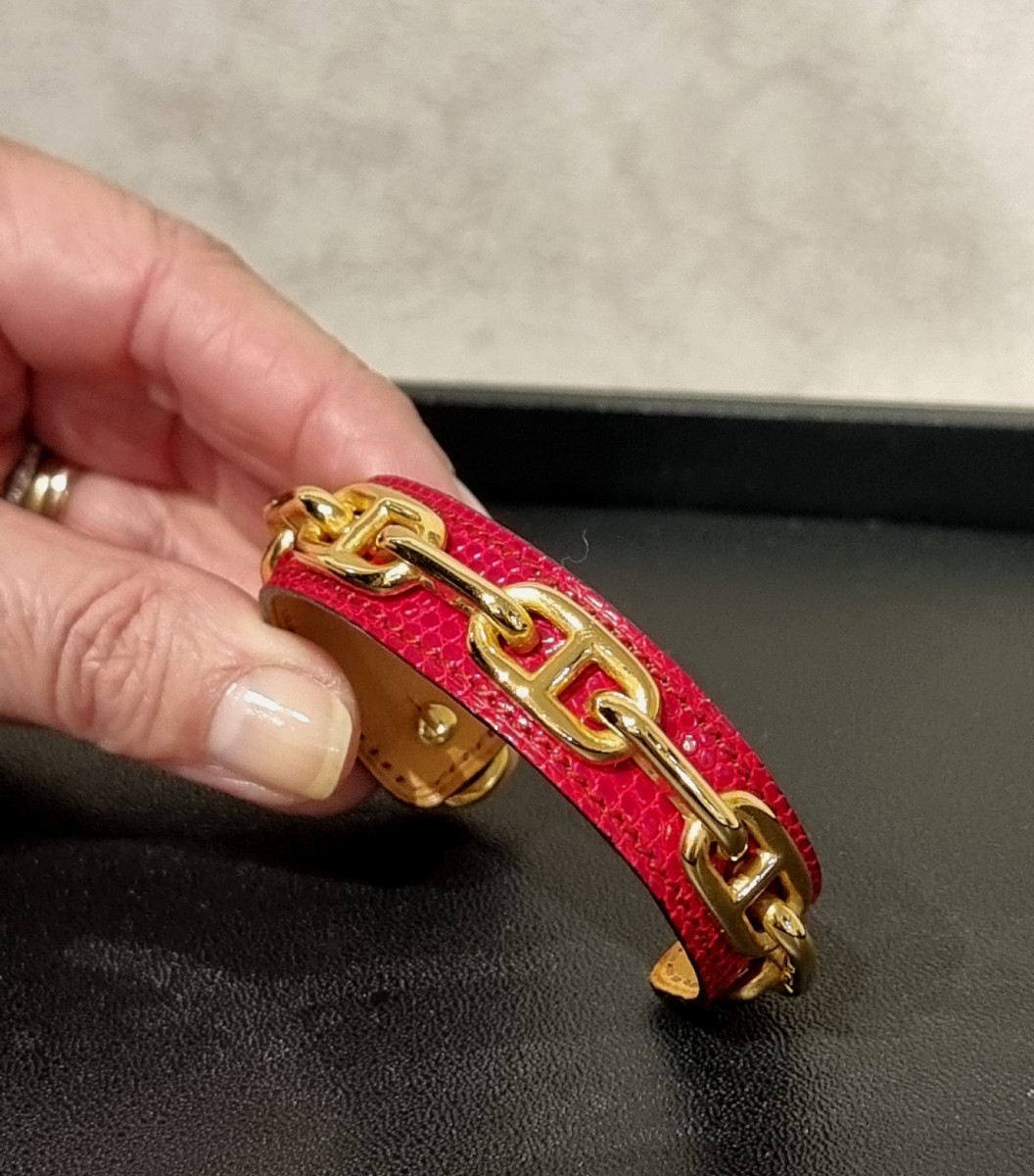 Hermès Gold-plated Anchor Chain Bracelet With Lizard