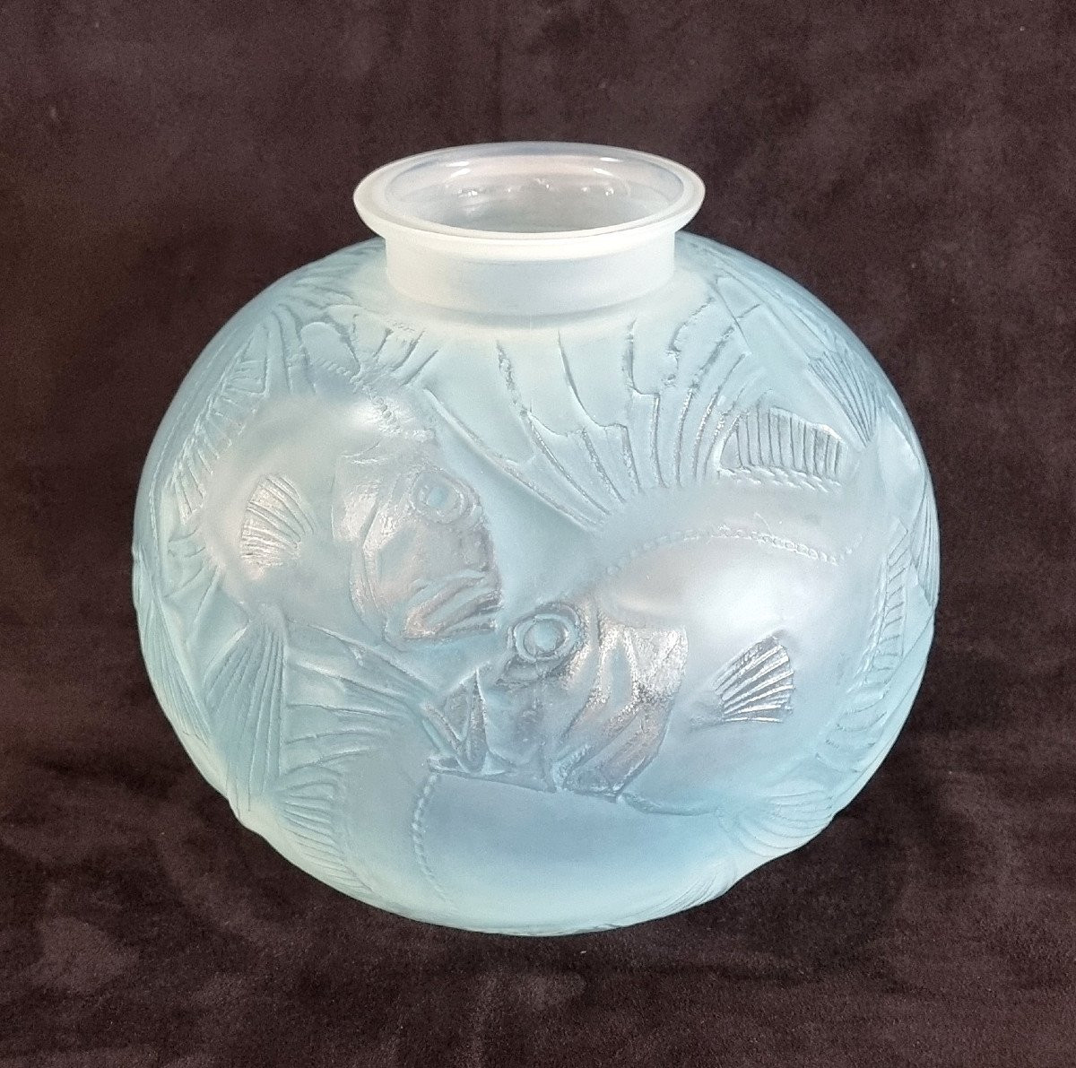  René Lalique Vase Poissons Opalescent à Patine Bleue Art Déco 1921 -photo-3