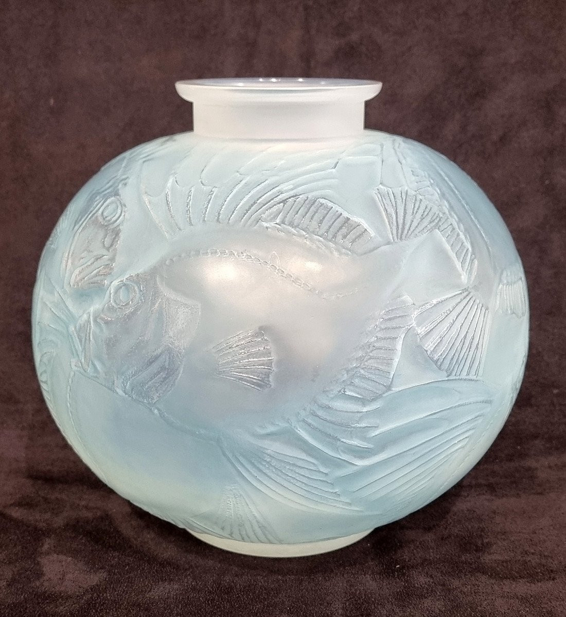 René Lalique Vase Poissons Opalescent à Patine Bleue Art Déco 1921 -photo-1