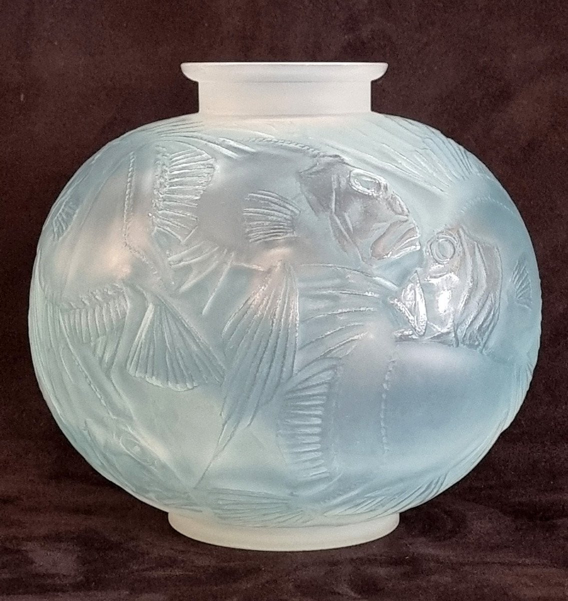  René Lalique Vase Poissons Opalescent à Patine Bleue Art Déco 1921 -photo-2