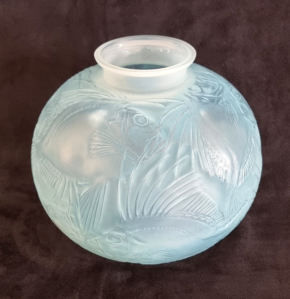  René Lalique Vase Poissons Opalescent à Patine Bleue Art Déco 1921 -photo-7