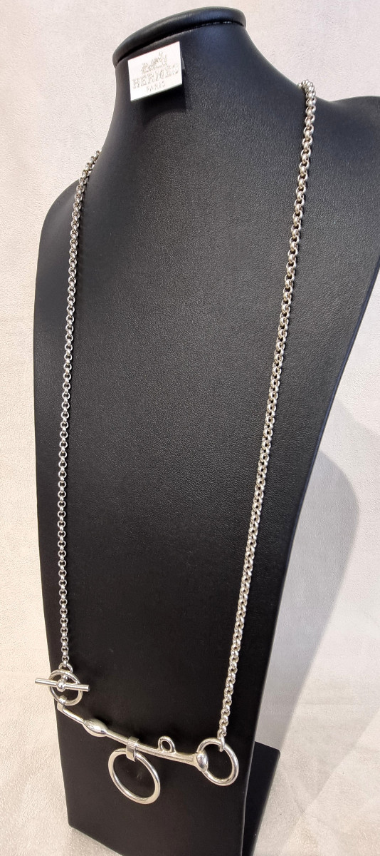 Hermès Silver Bridle Bit Necklace  -photo-3