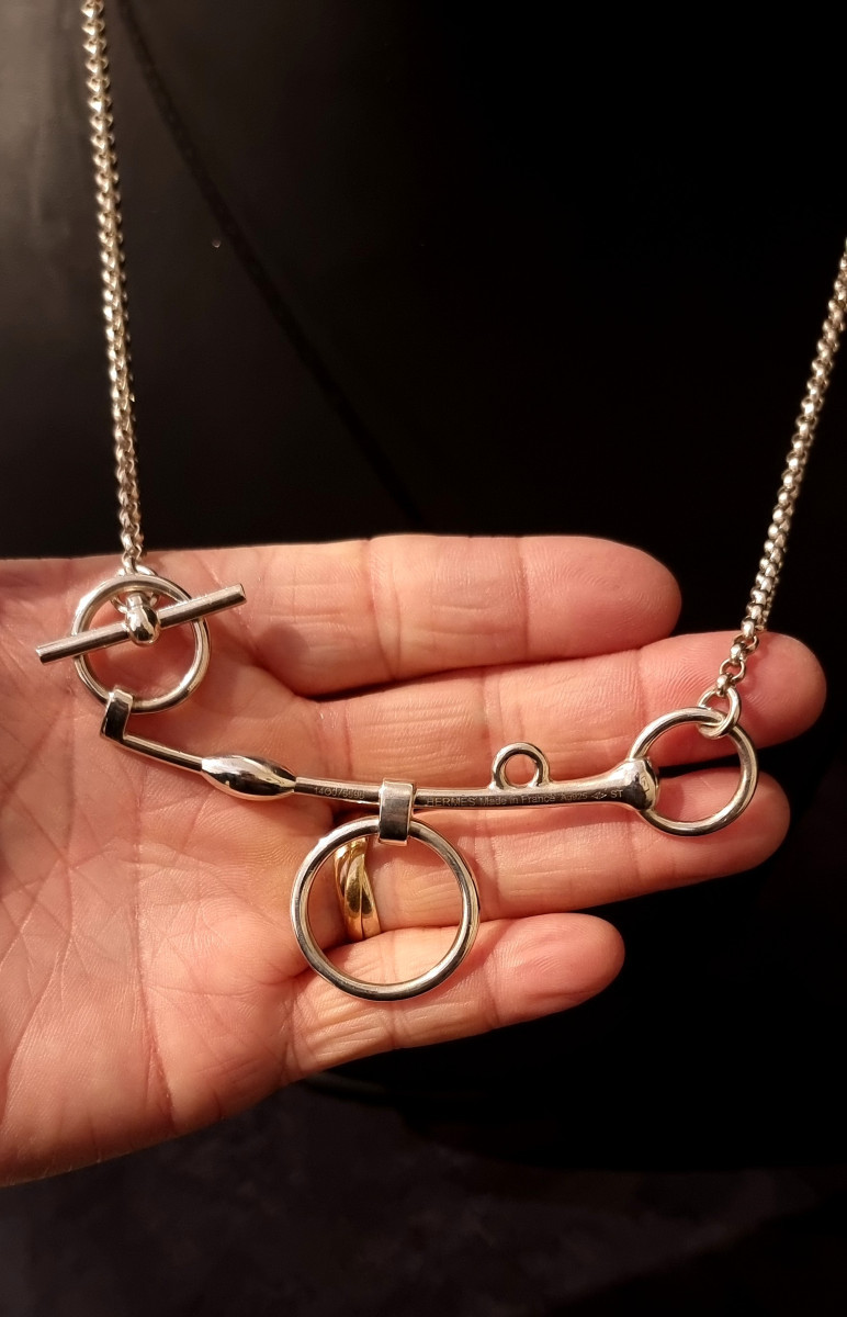 Hermès Silver Bridle Bit Necklace  -photo-3