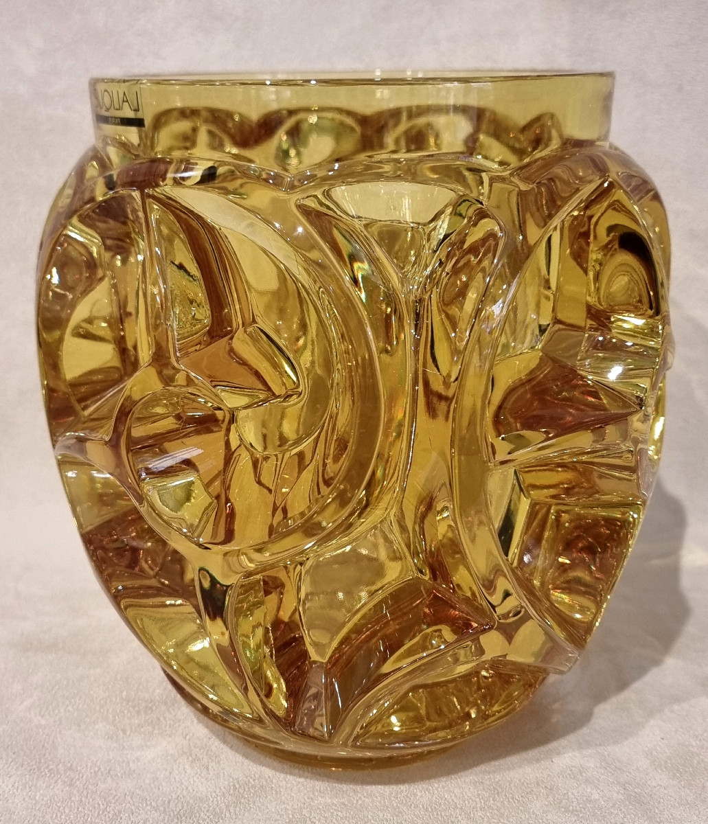 LALIQUE VASE TOURBILLONS Cristal Jaune Série Limitée 999 Exemplaires-photo-4
