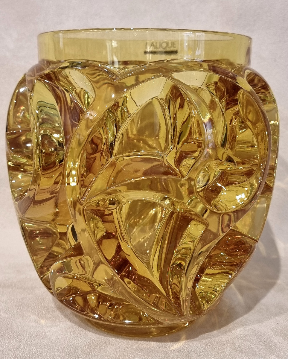 LALIQUE VASE TOURBILLONS Cristal Jaune Série Limitée 999 Exemplaires-photo-6