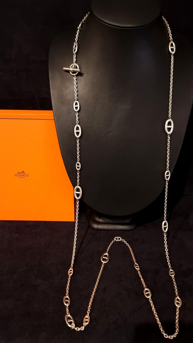 Hermès Grand Sautoir Farandole Argent 160cm-photo-7