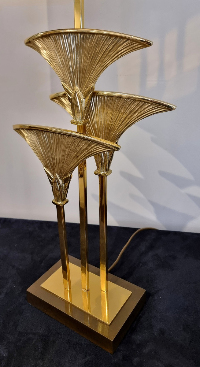  MAISON CHARLES Christiane Charles LAMPE Thèbes Bronze Doré Design 1970-1980-photo-2