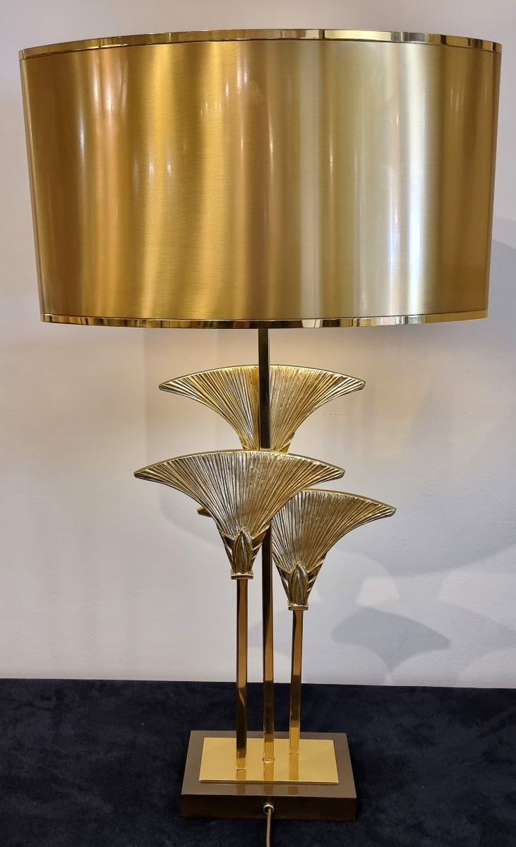 MAISON CHARLES Christiane Charles LAMPE Thèbes Bronze Doré Design 1970-1980-photo-3