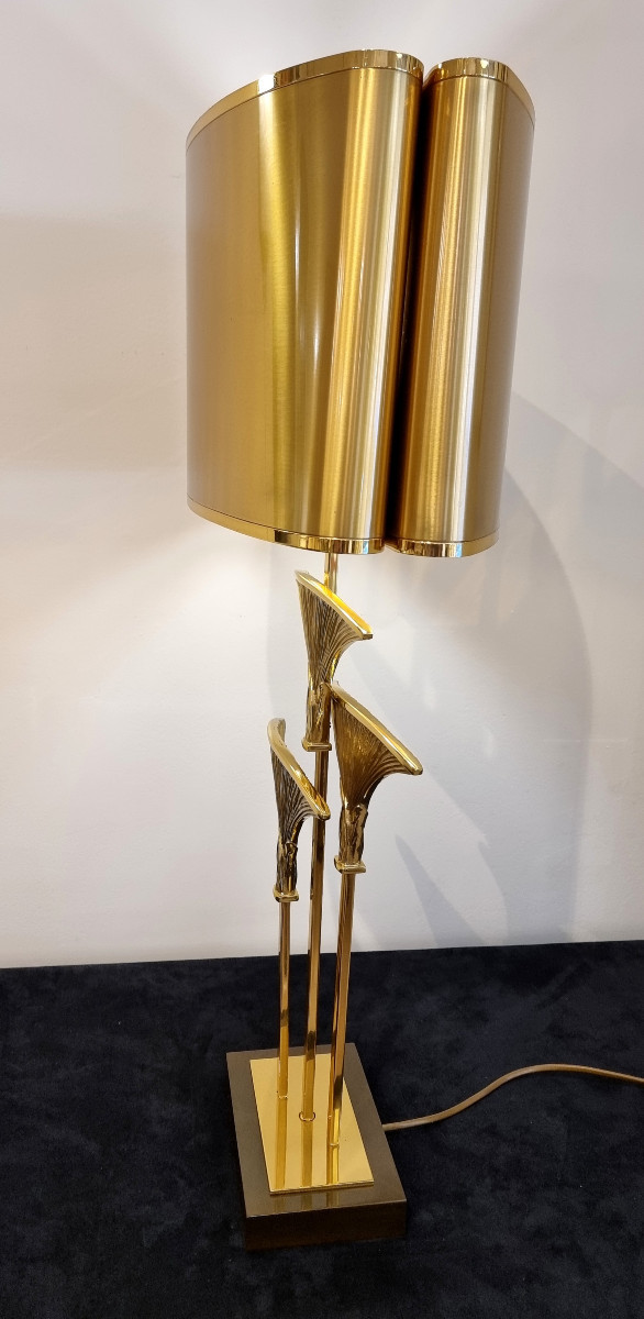  MAISON CHARLES Christiane Charles LAMPE Thèbes Bronze Doré Design 1970-1980-photo-4