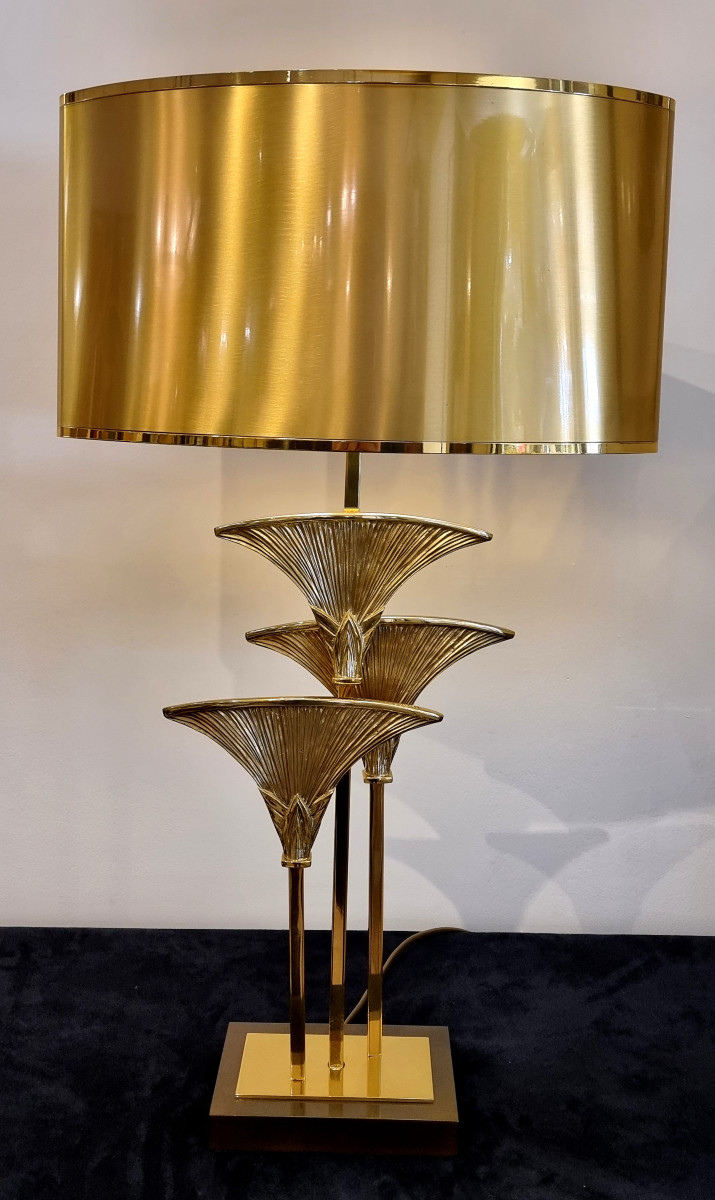  MAISON CHARLES Christiane Charles LAMPE Thèbes Bronze Doré Design 1970-1980-photo-1