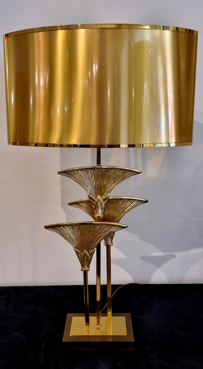  MAISON CHARLES Christiane Charles LAMPE Thèbes Bronze Doré Design 1970-1980-photo-3