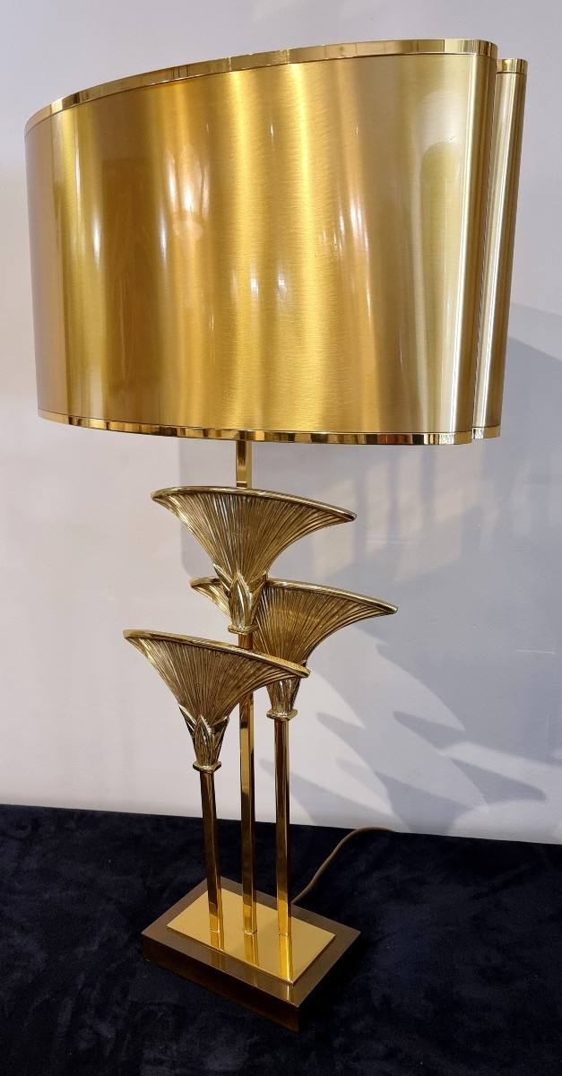  MAISON CHARLES Christiane Charles LAMPE Thèbes Bronze Doré Design 1970-1980-photo-4