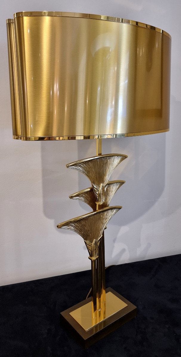  MAISON CHARLES Christiane Charles LAMPE Thèbes Bronze Doré Design 1970-1980-photo-5
