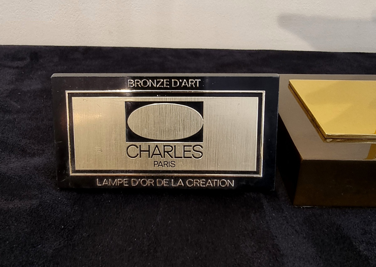  MAISON CHARLES Christiane Charles LAMPE Thèbes Bronze Doré Design 1970-1980-photo-8