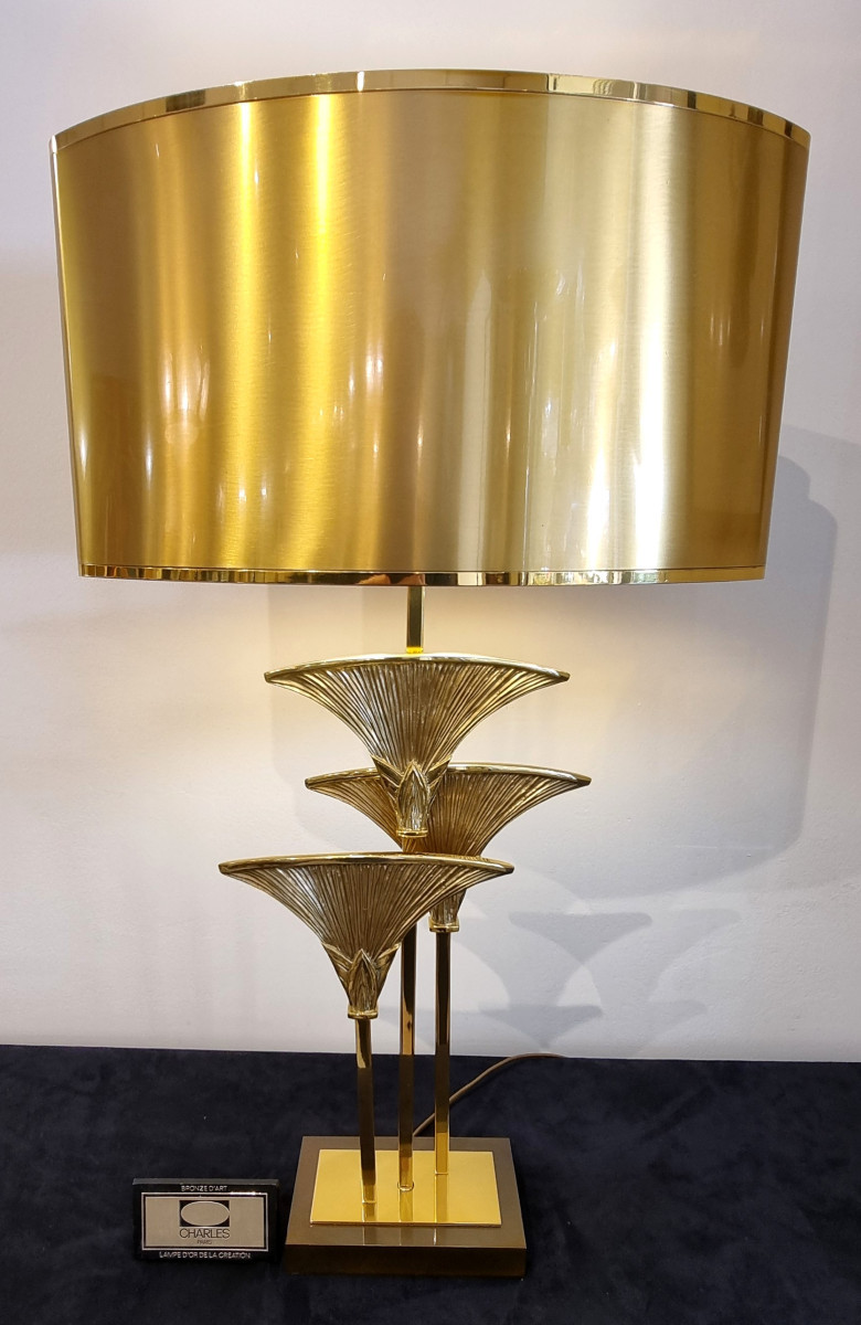  MAISON CHARLES Christiane Charles LAMPE Thèbes Bronze Doré Design 1970-1980
