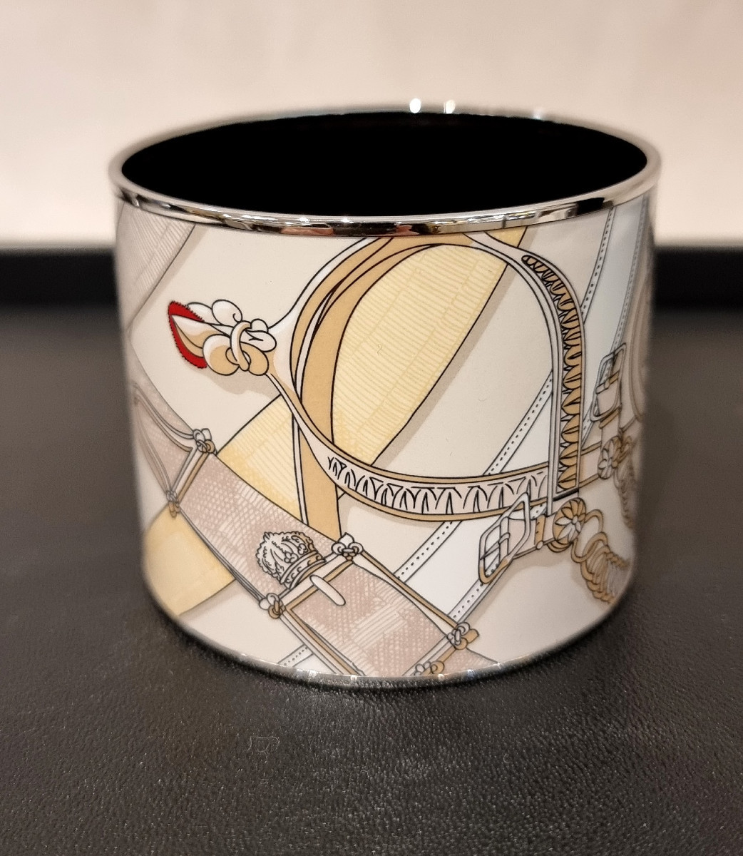 Hermès Palladium Metal & Enamel Cuff Bracelet -photo-2