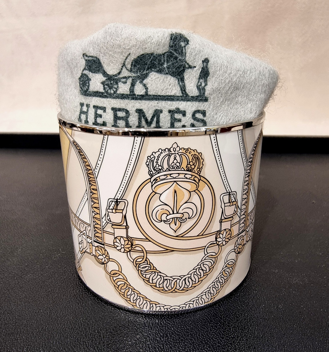 Hermès Palladium Metal & Enamel Cuff Bracelet -photo-4