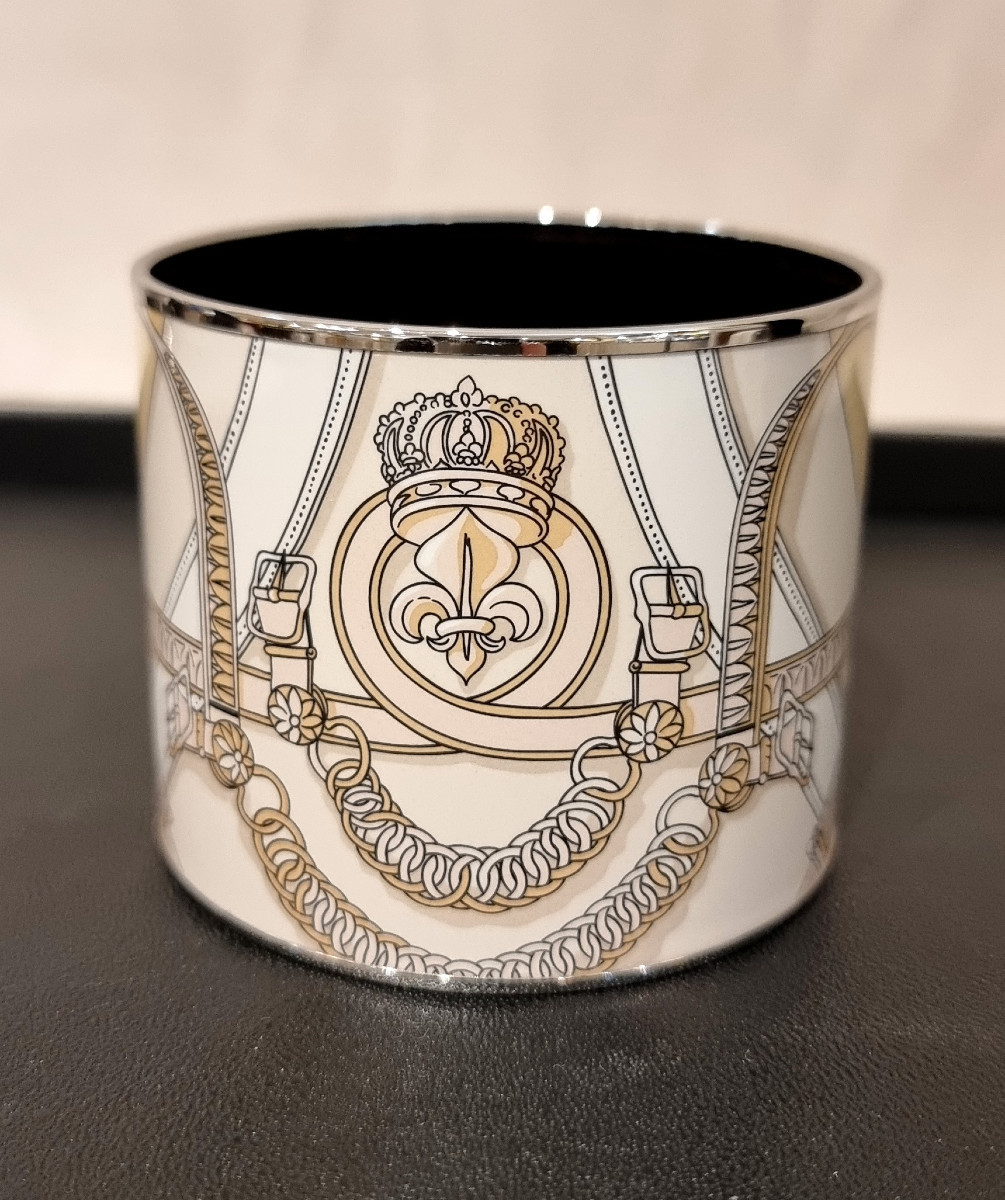 Hermès Palladium Metal & Enamel Cuff Bracelet 