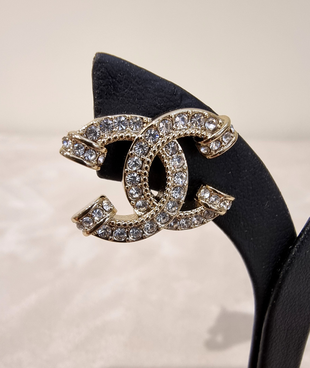 Chanel Pair Of Double Cc Crystal Earrings -photo-2