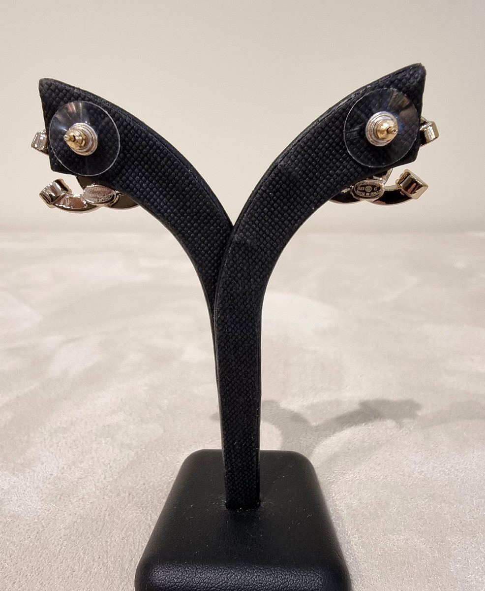 Chanel Pair Of Double Cc Crystal Earrings -photo-4