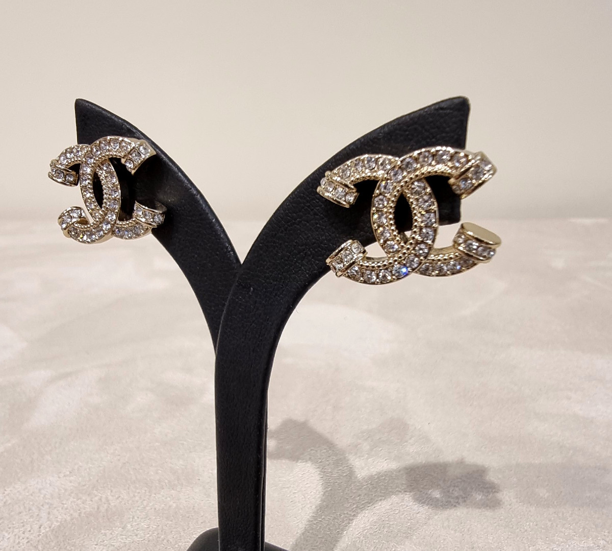 Chanel Pair Of Double Cc Crystal Earrings -photo-2