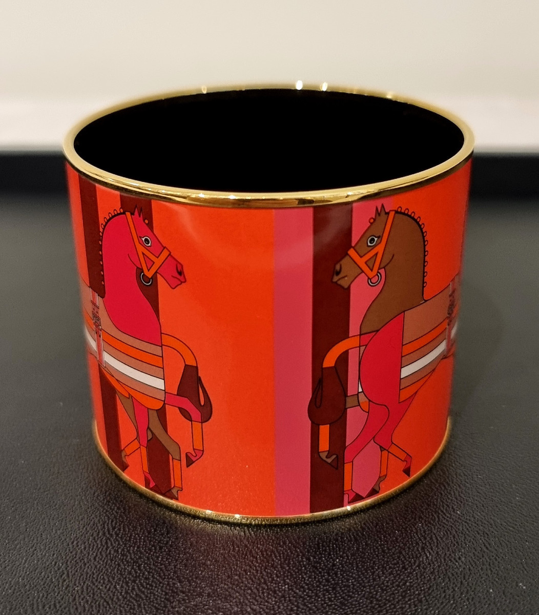 Hermès Horse Cuff Bracelet, Gold Plated & Enamel-photo-3