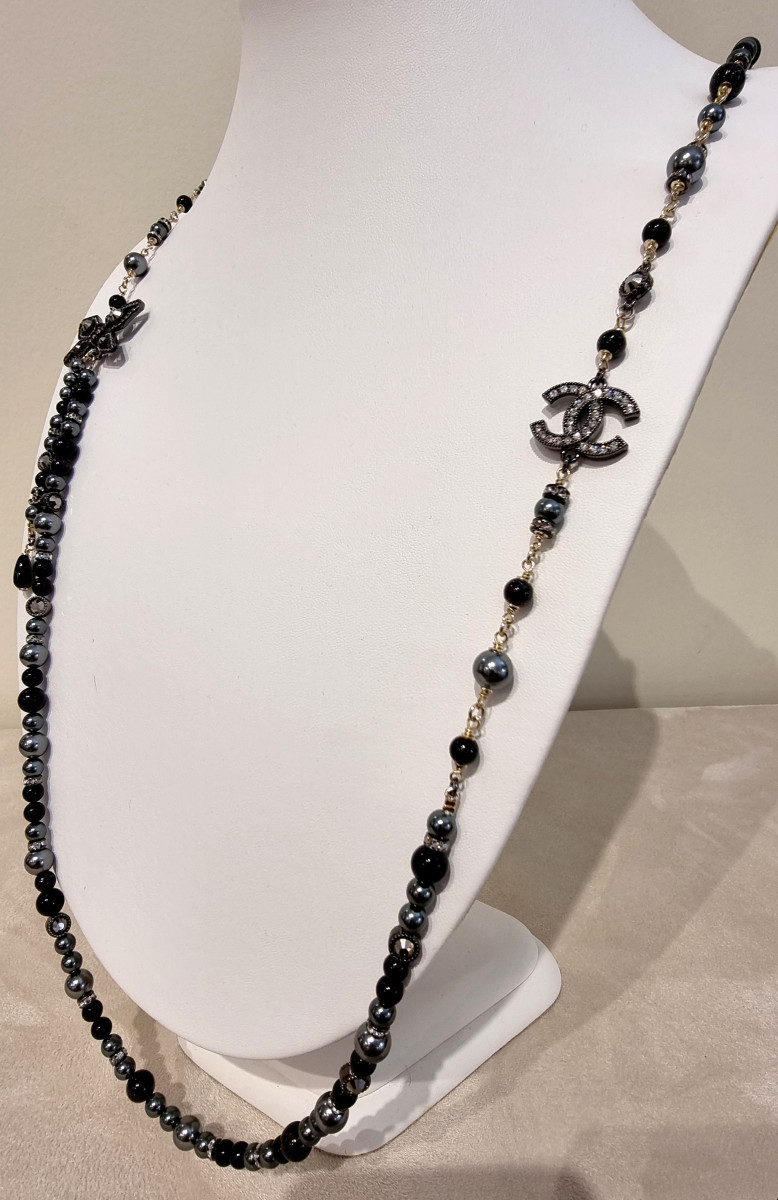 CHANEL SAUTOIR CRISTAL Ruthénium et perles de verre -photo-3