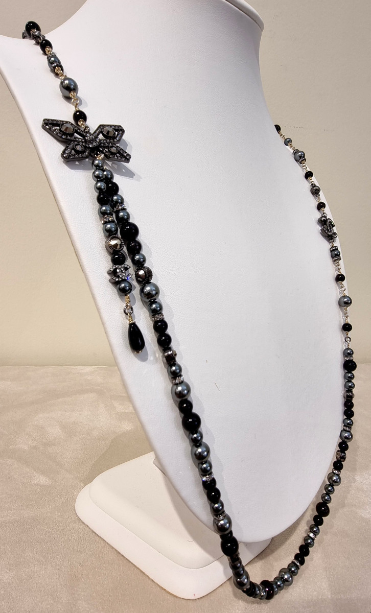CHANEL SAUTOIR CRISTAL Ruthénium et perles de verre -photo-1
