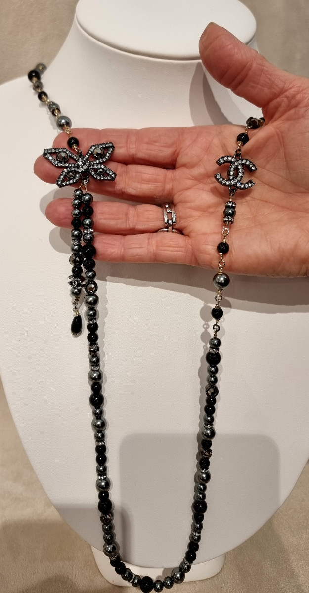 CHANEL SAUTOIR CRISTAL Ruthénium et perles de verre -photo-5
