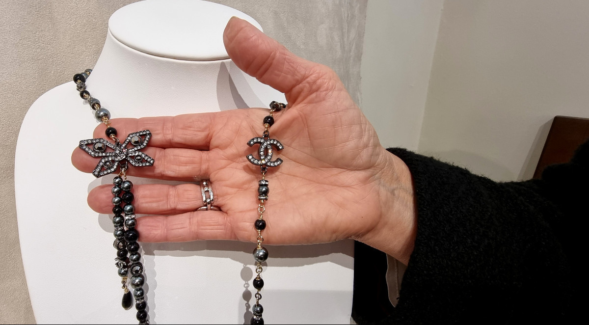 CHANEL SAUTOIR CRISTAL Ruthénium et perles de verre -photo-6