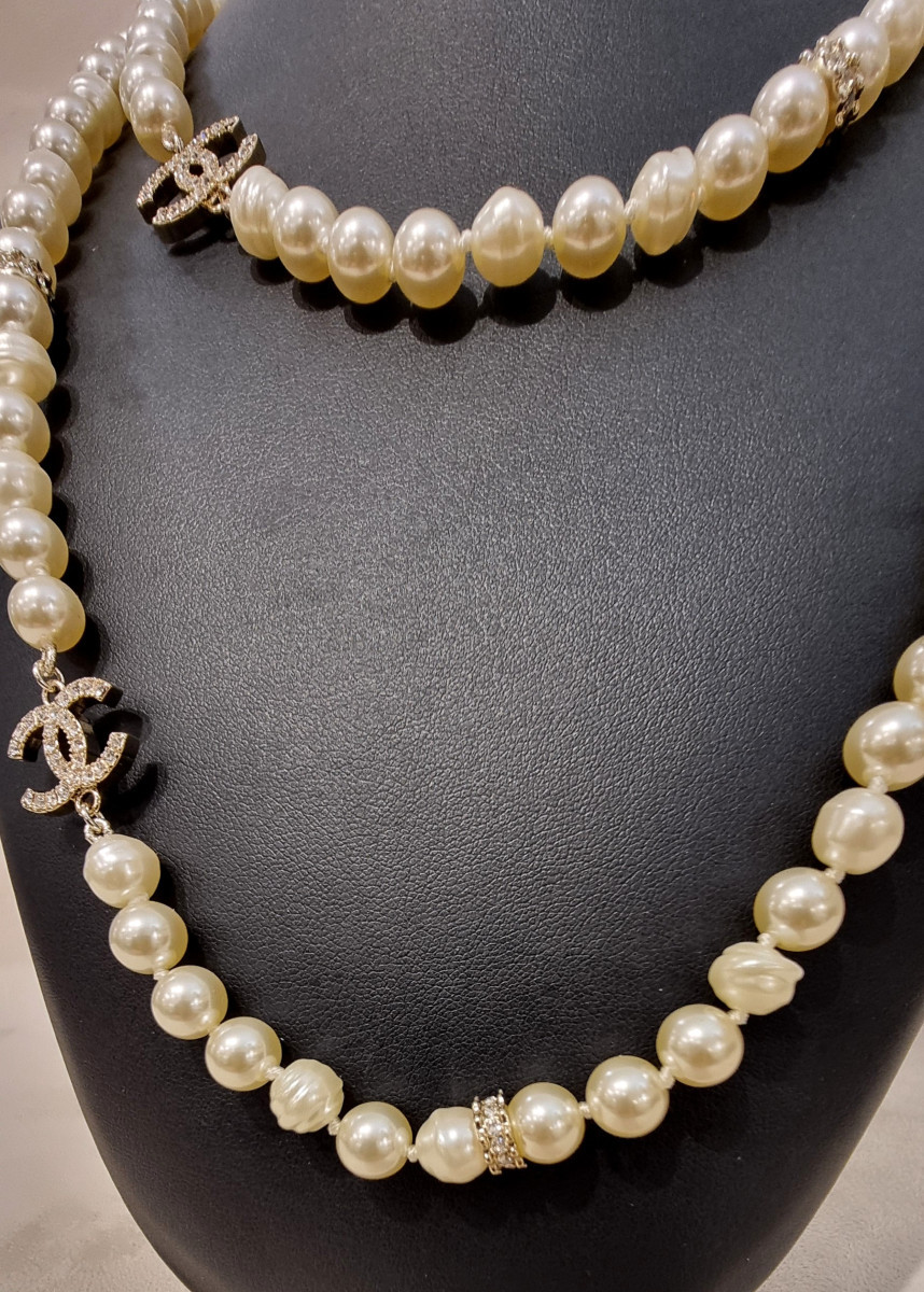 Chanel Long Necklace With Crystal And Double Glass Beads Cc-photo-5